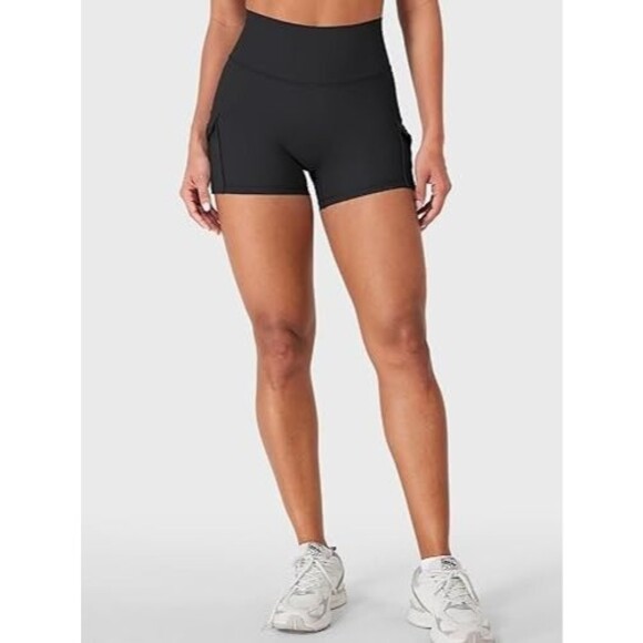 YEOREO black Small CoreFlex Women Workout Gym Shorts with Cargo Pockets 3.6" - Picture 3 of 6